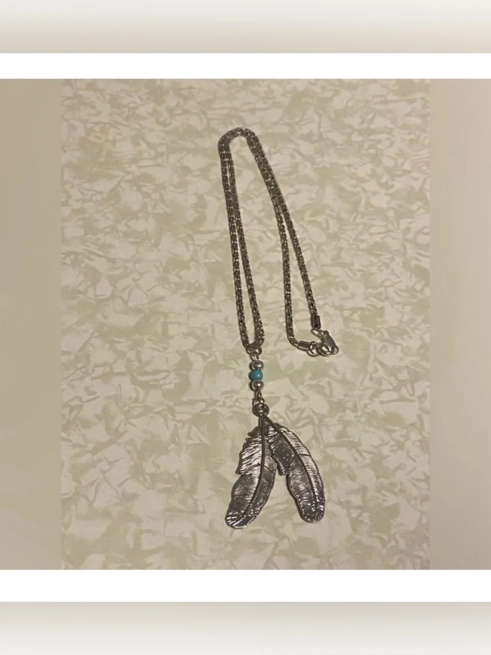 Silver Tone Feather Necklace #6315